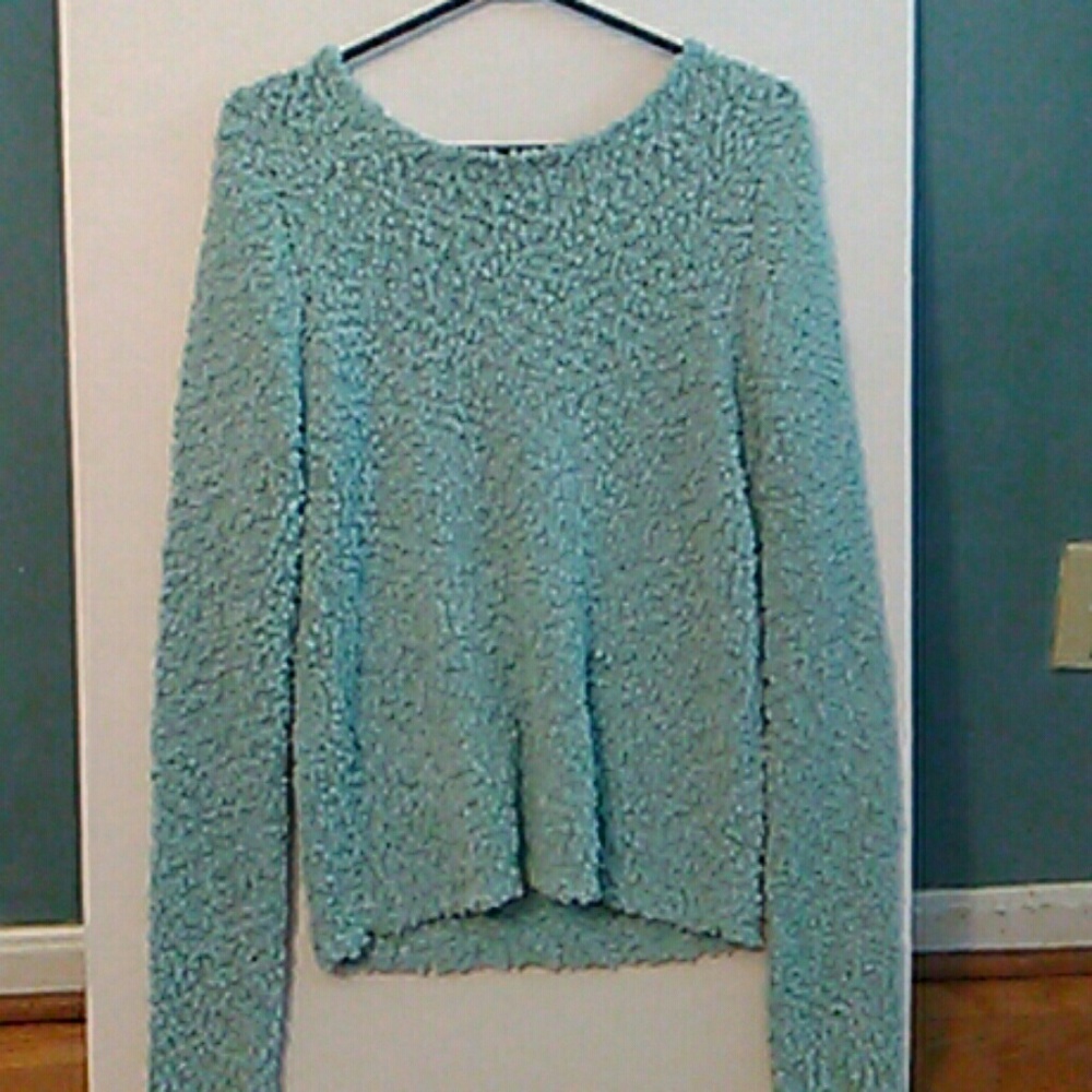Adorable fuzzy turquoise sweater